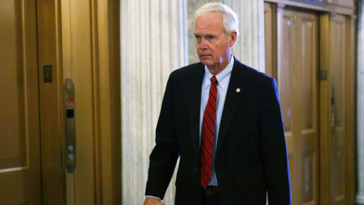 ​U.S. Sen. Ron Johnson arrives for a vote at the Senate chamber at the U.S. Capitol.