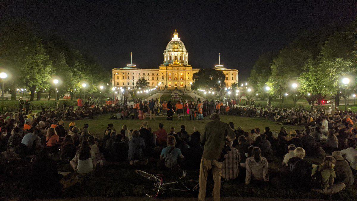 Protestors on the grounds of the Minnesota State Capitol.