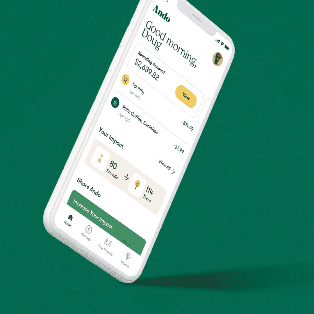 The Ando bank application on smartphone.