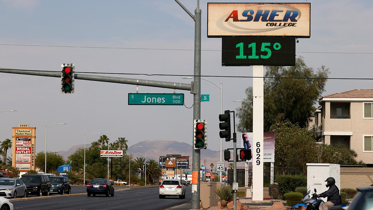 digital sign displays a temperature of 115 degrees Fahrenheit in Las Vegas