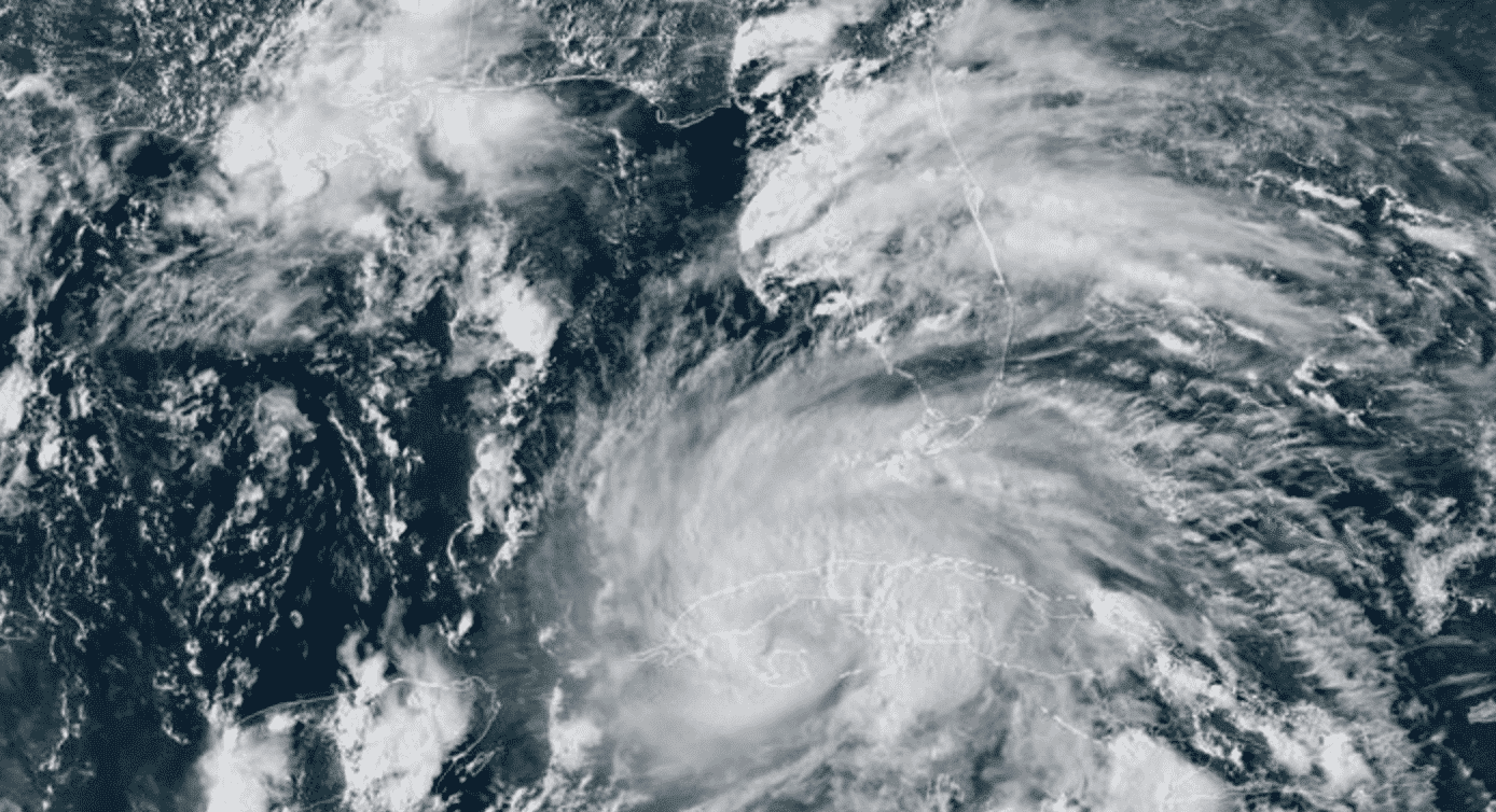 A satellite image shows Hurricane Ida crossing western Cuba