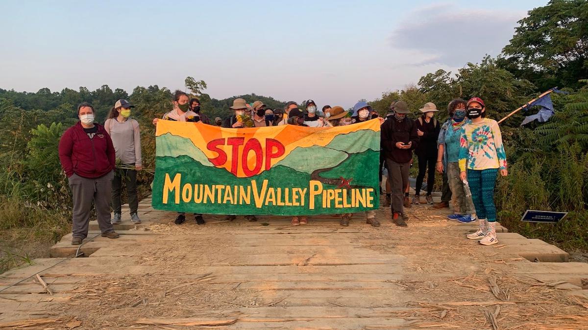 Environmentalists protest against the Mountain Valley Pipeline.