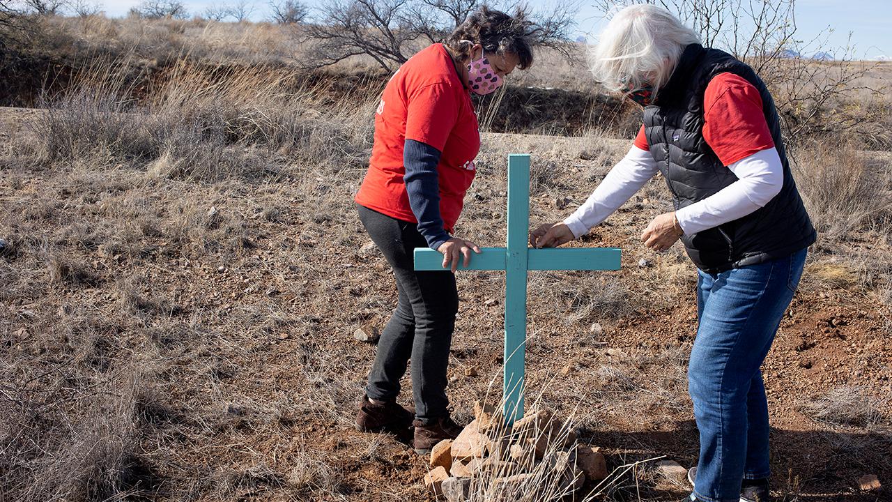 Crosses left by border activists