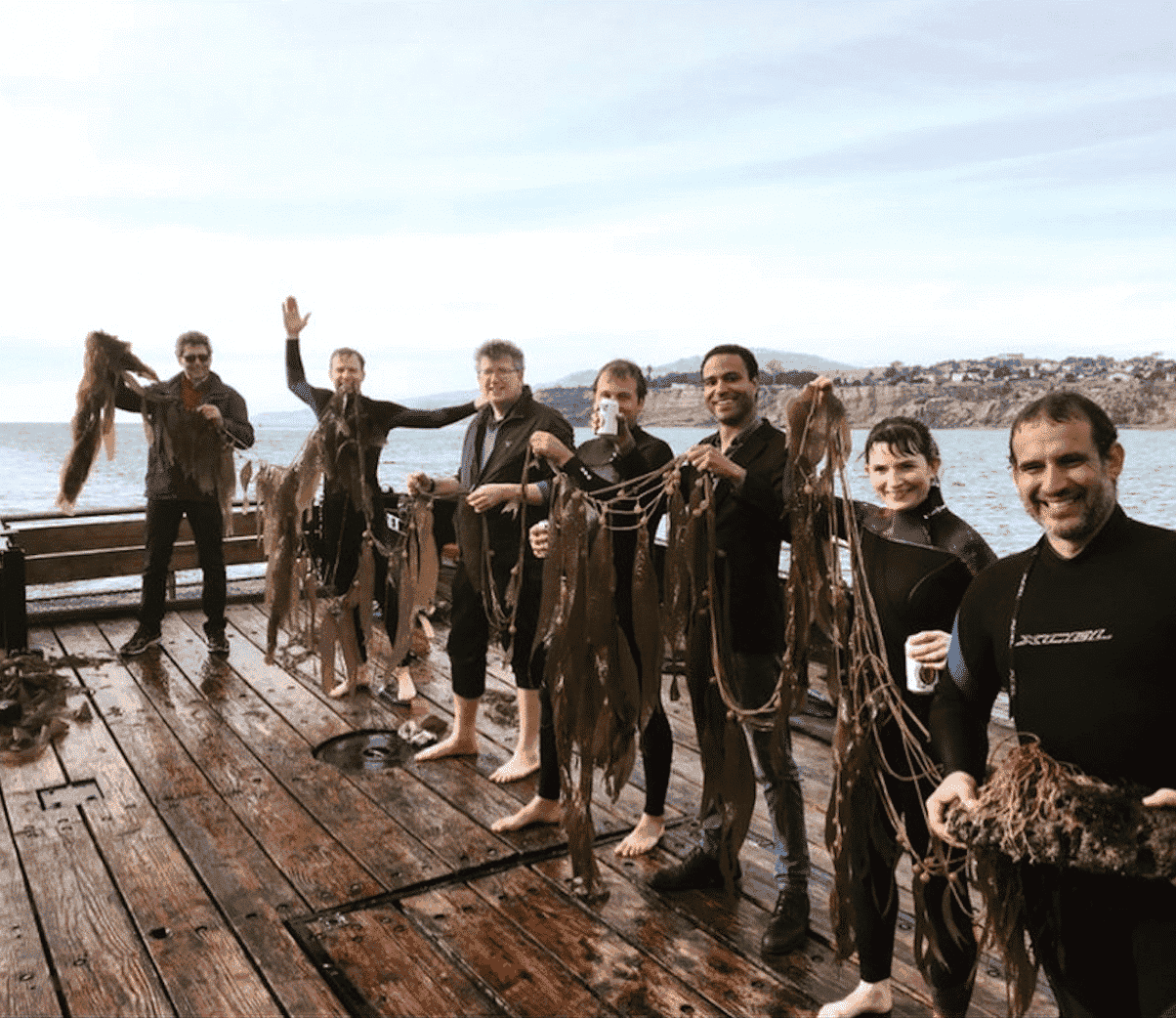 Primary Ocean's MacroSystems research team with giant kelp.