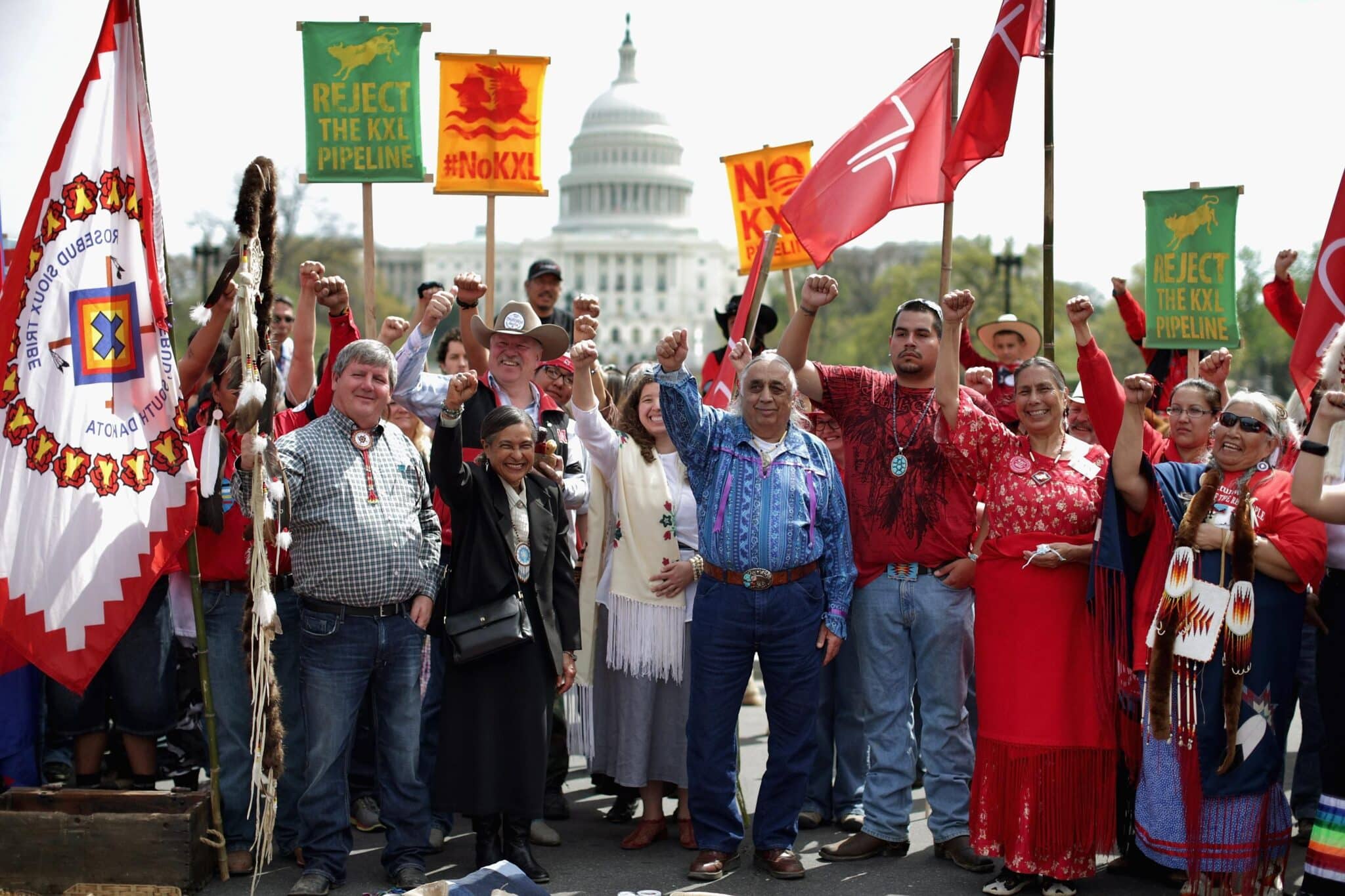 Members of the Cowboy and Indian Alliance standing at demonstration 