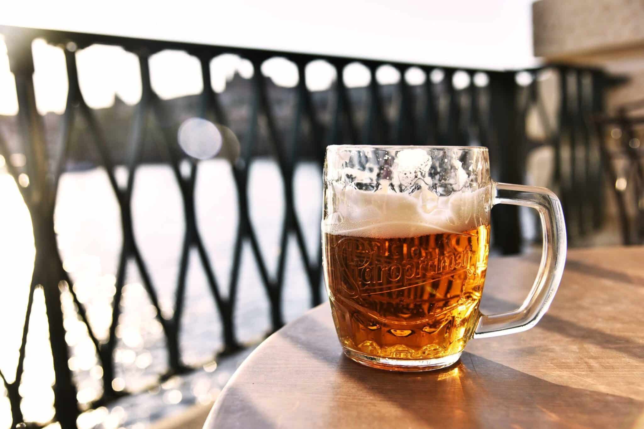 beer on a table on  a patio