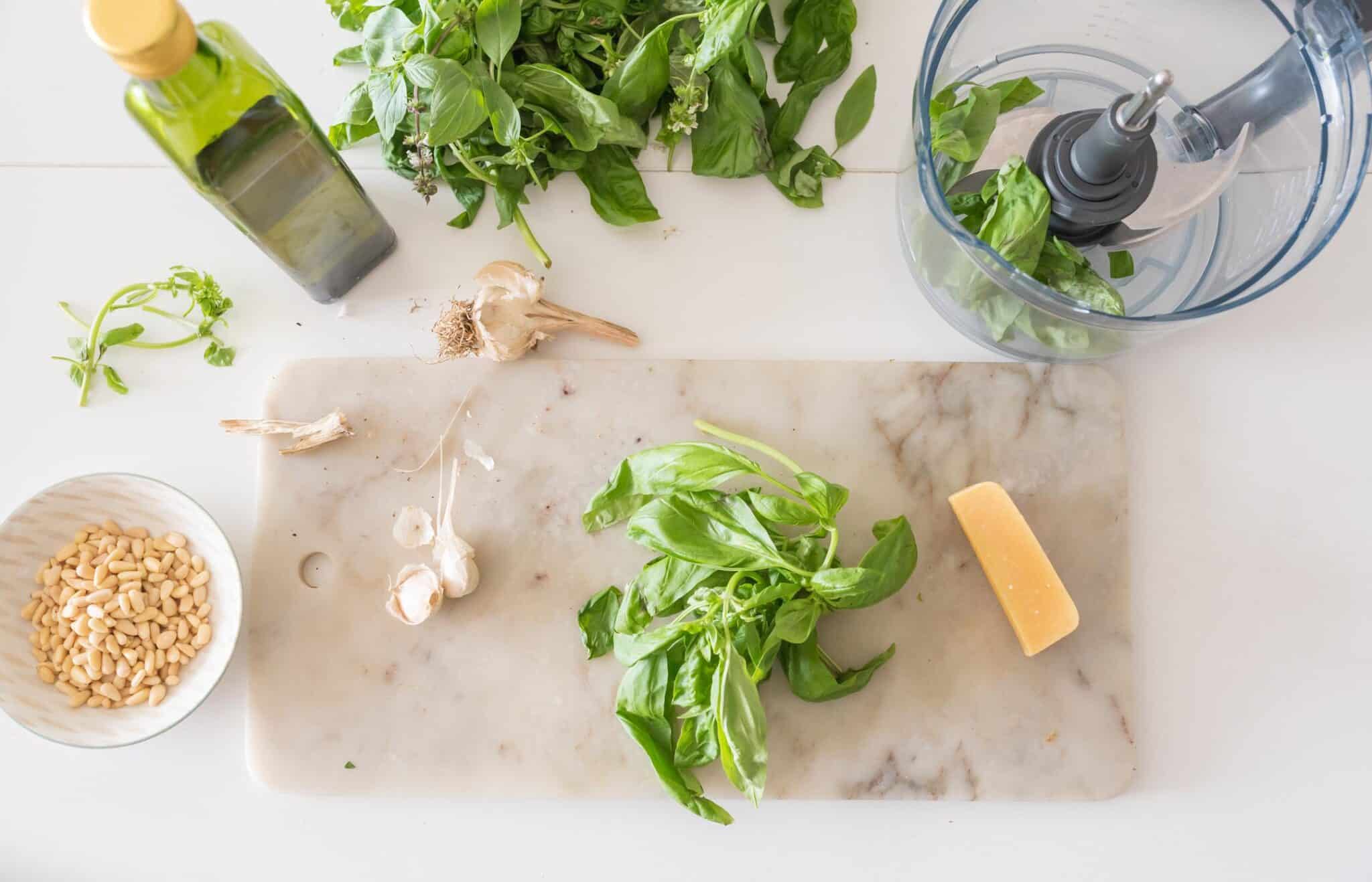 Ingredients For Basil Pesto From Above