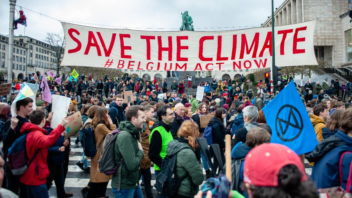Climate demonstrators on the street in Brussels, Belgium in 2019.