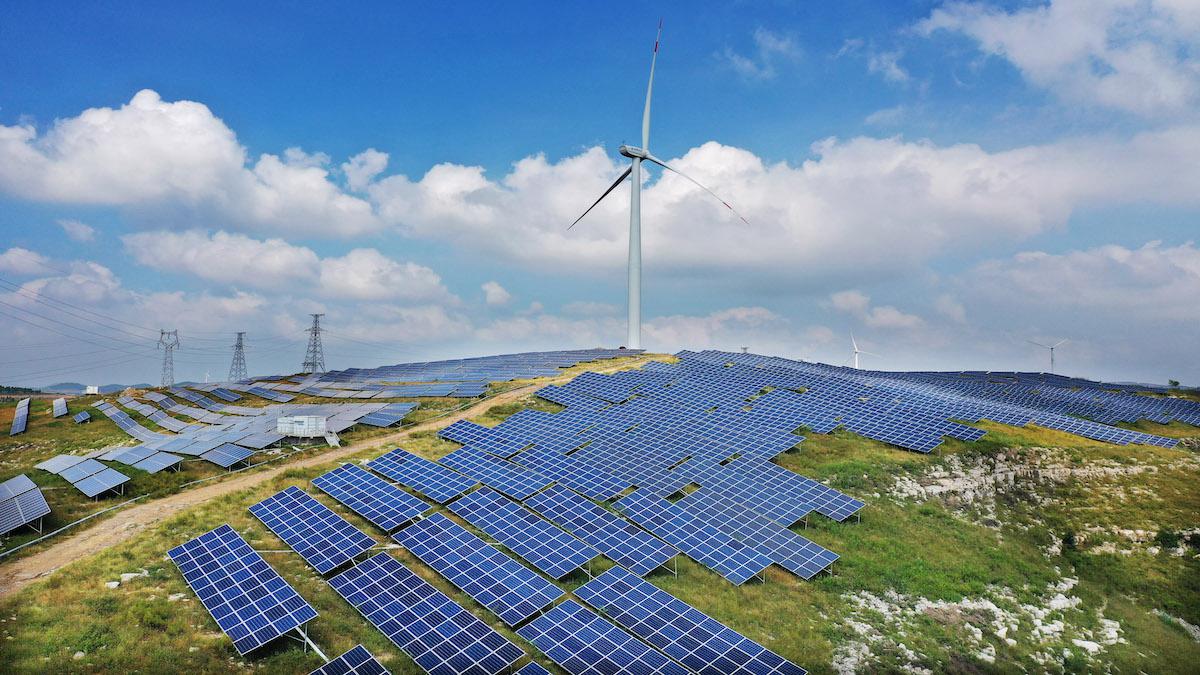 A wind-solar hybrid photovoltaic power station in China.