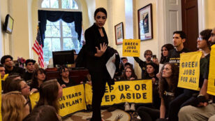 Climate Leader Alexandria Ocasio-Cortez Joins Hundreds of Activists in Pelosi’s Office to Call for a Green New Deal