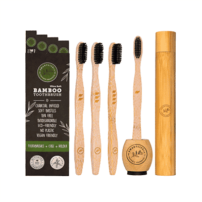 SmartLifEco Bamboo Toothbrushes, Toothbrush Holder & Travel Case