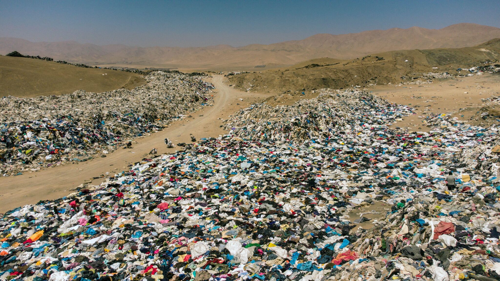 ​View of used clothes discarded in the Atacama desert