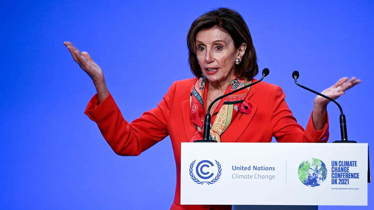Speaker of the U.S. House of Representatives Nancy Pelosi speaks during COP26 in Glasgow, Scotland.