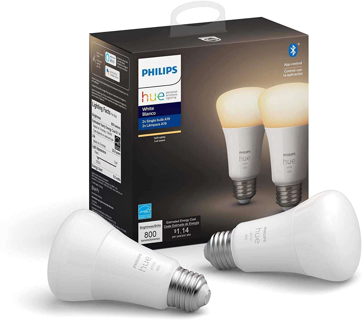 Philips Hue Smart Bulb box and two bulbs