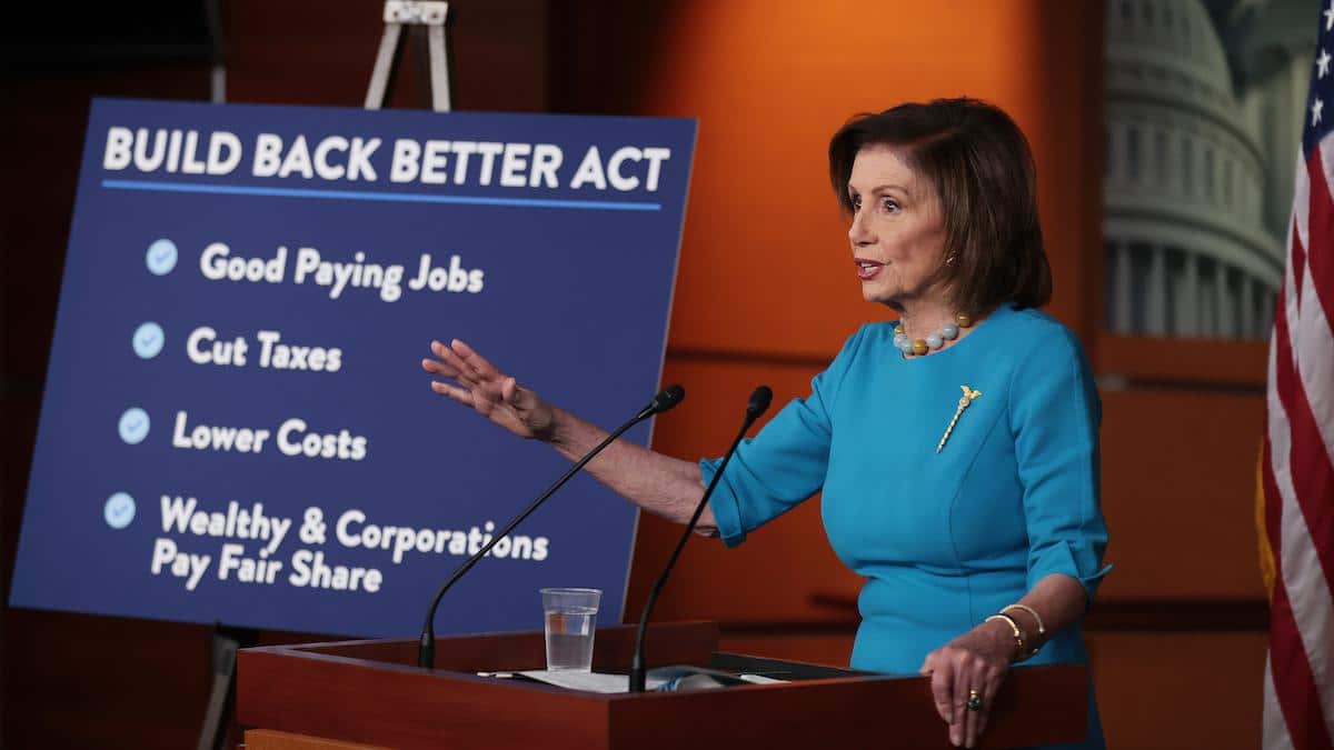 U.S. House Speaker Nancy Pelosi talks about the Build Back Better Act.