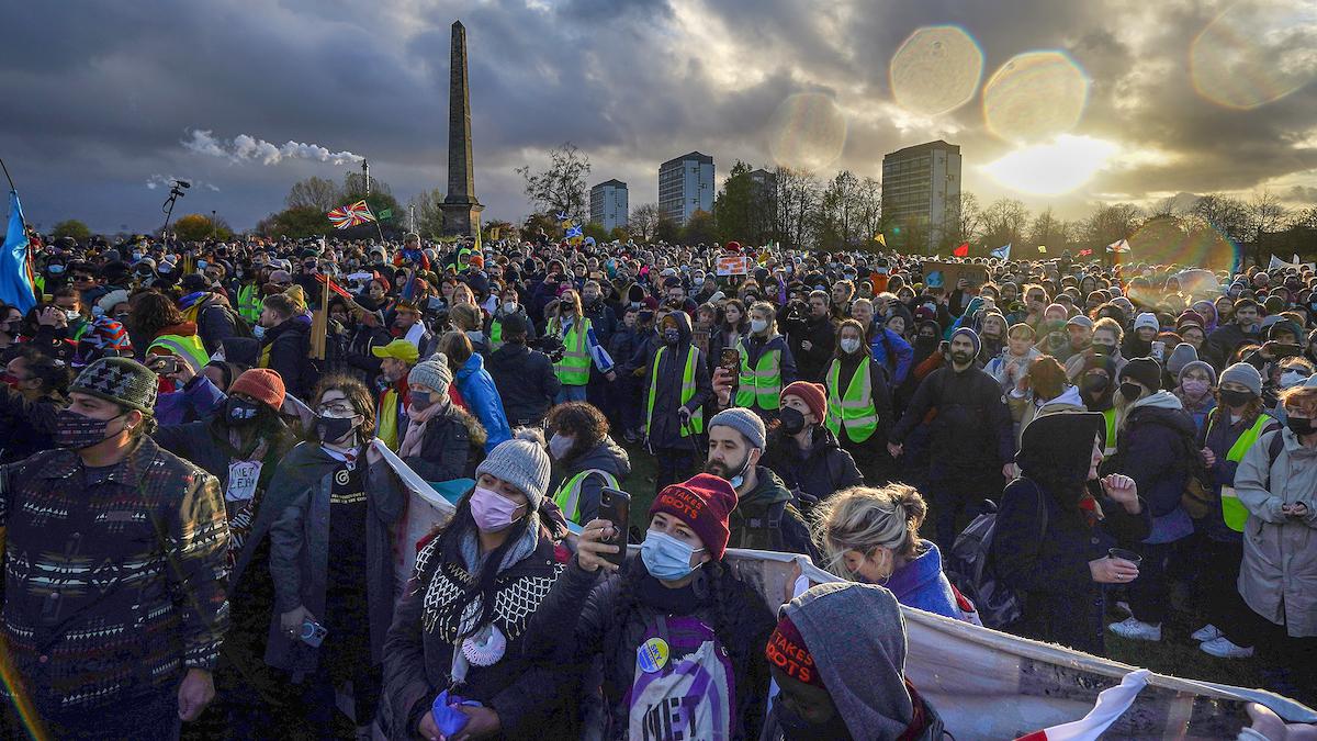 Climate activists gather in Glasgow, Scotland.