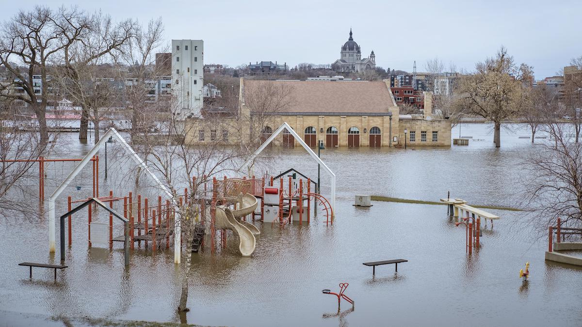 ​A flooded public park.