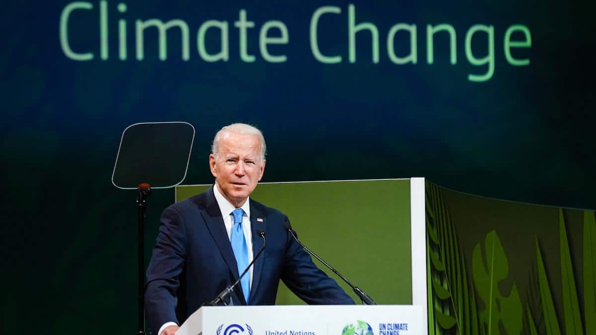 President Joe Biden speaks during COP26 in Glasgow, Scotland.