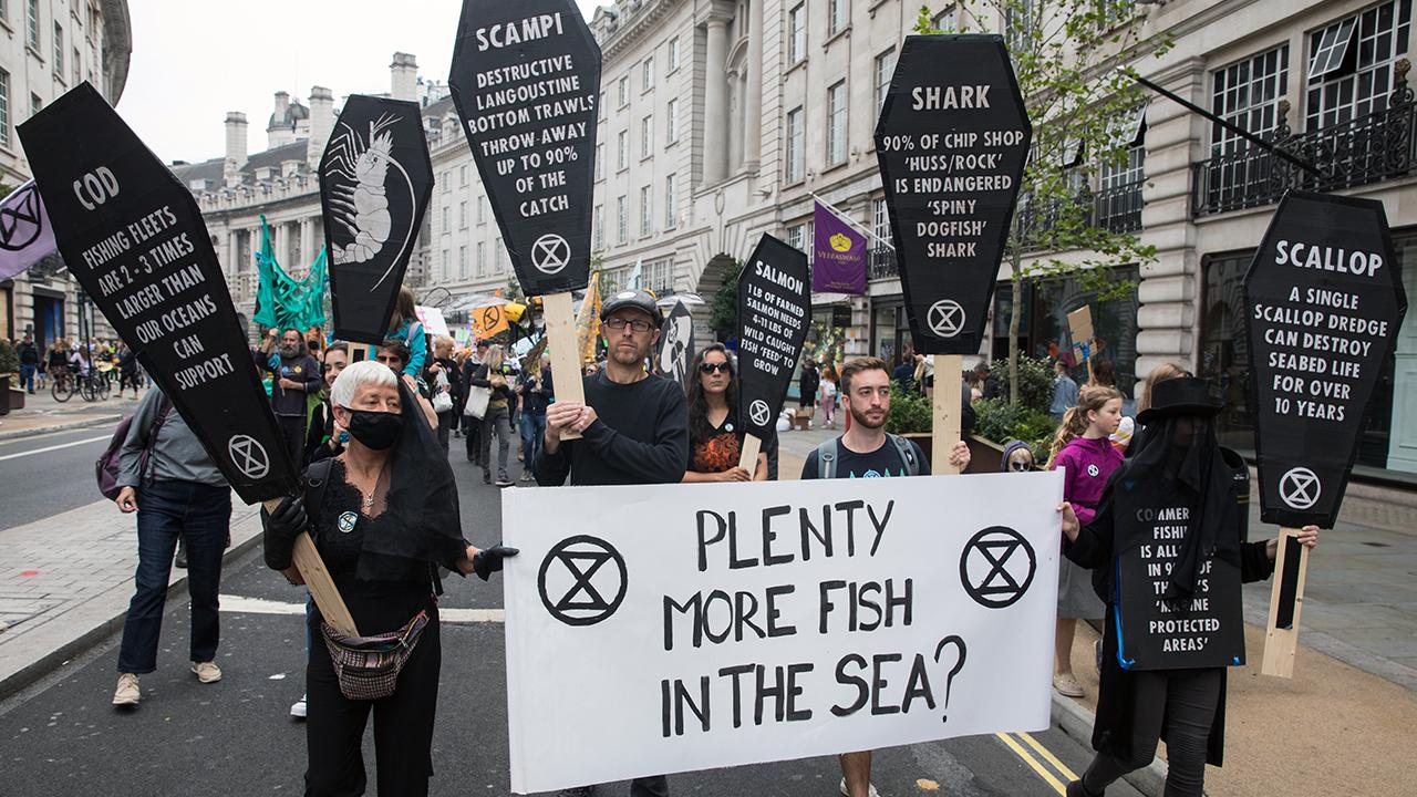 Extinction Rebellion activists highlight overfishing during the March