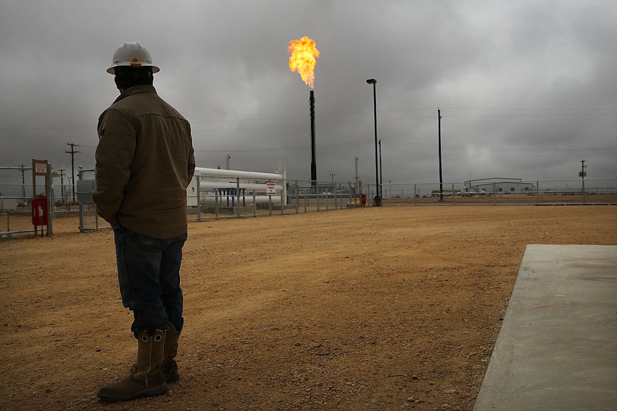 Gas flaring at a facility in the Permian Basin.