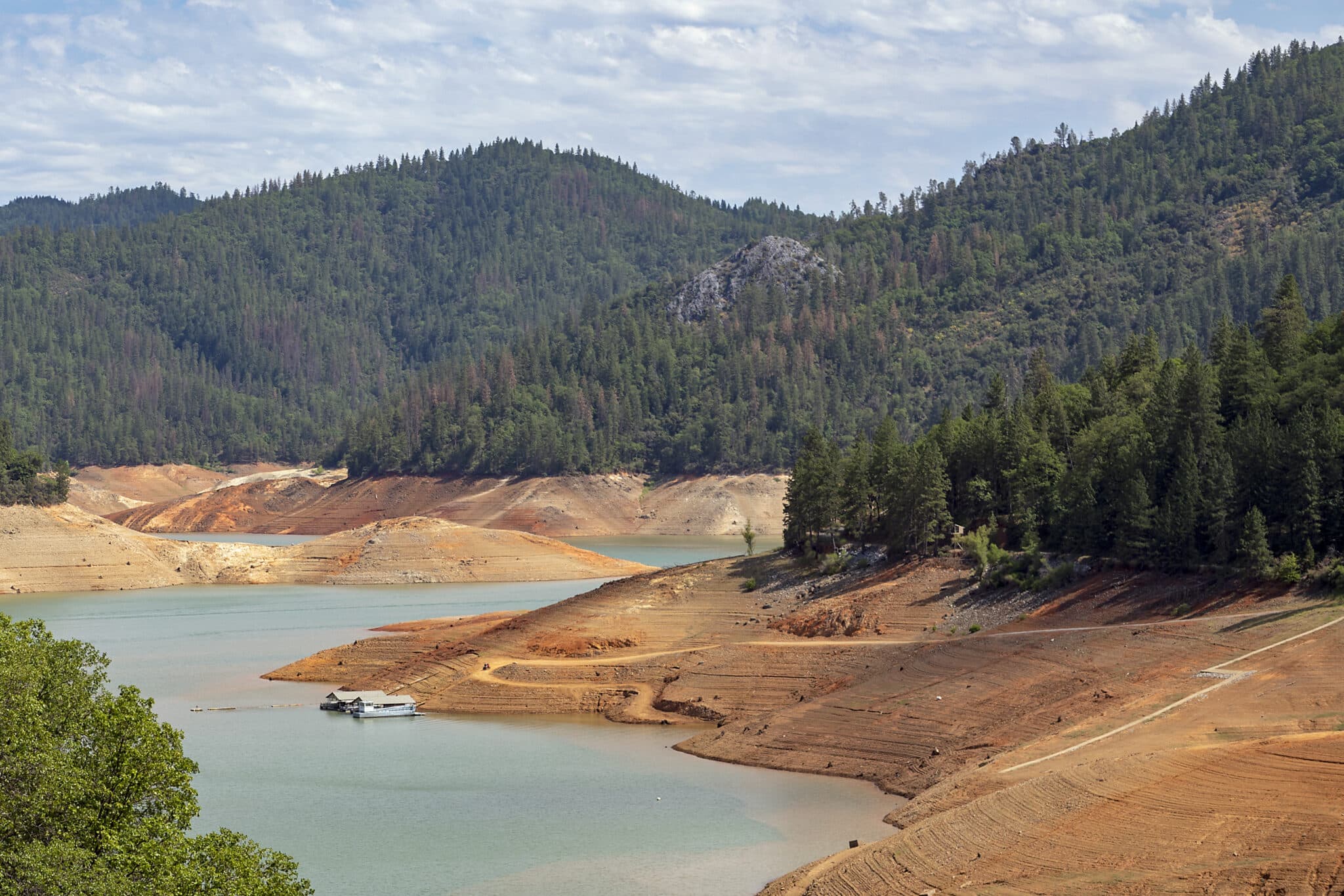 low water level at Shasta Lake, California due to drought
