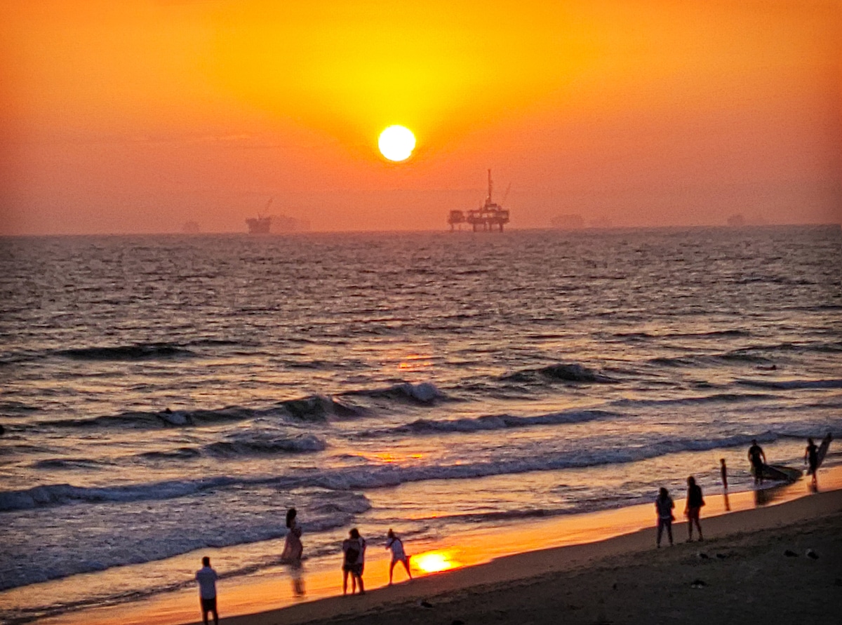 Oil drilling off the coast of California.