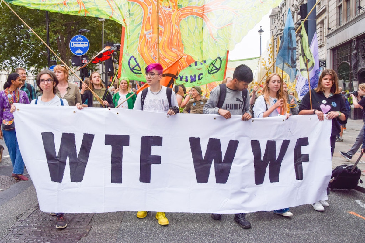 Extinction Rebellion activists protesting against WWF in September.