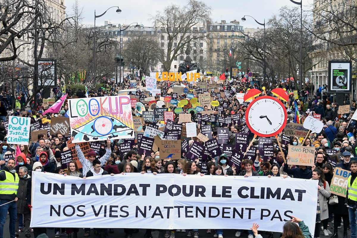 Climate advocates protest ahead of the presidential election in Paris, France.