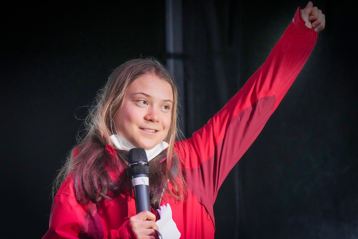 Greta Thunberg speaks at a the "Fridays For Future" climate rally