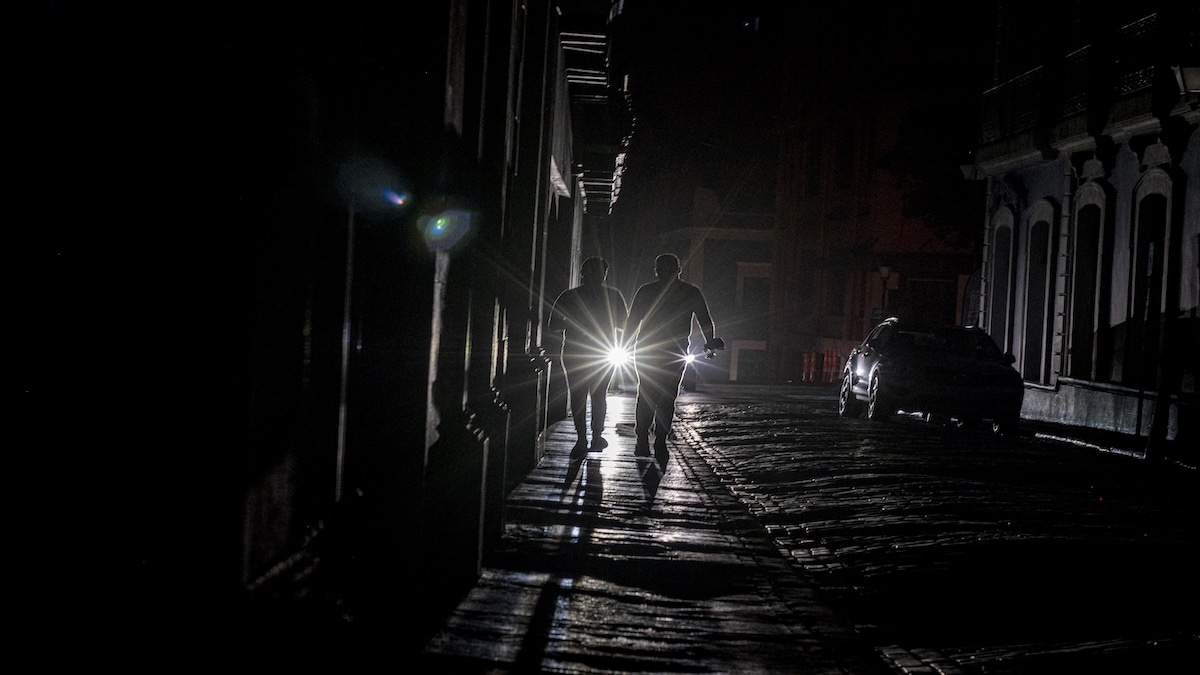 A dark street in San Juan, Puerto Rico after a major power outage