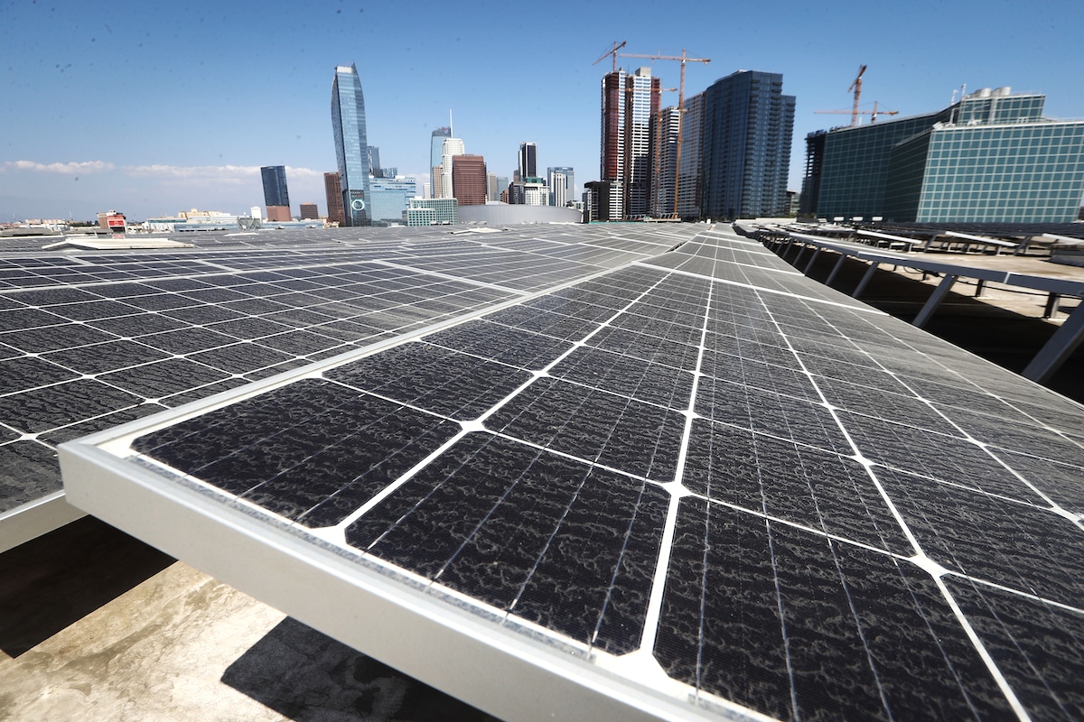 Solar panels on the roof of the Los Angeles Convention Center