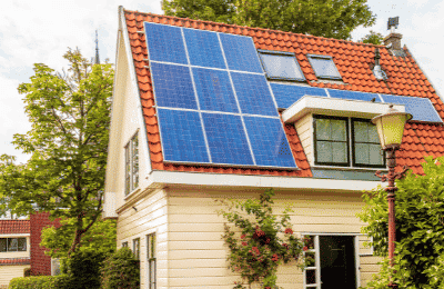 urban house with solar panels
