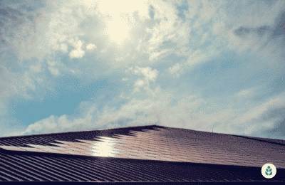 solar panels on a hazy sunny day