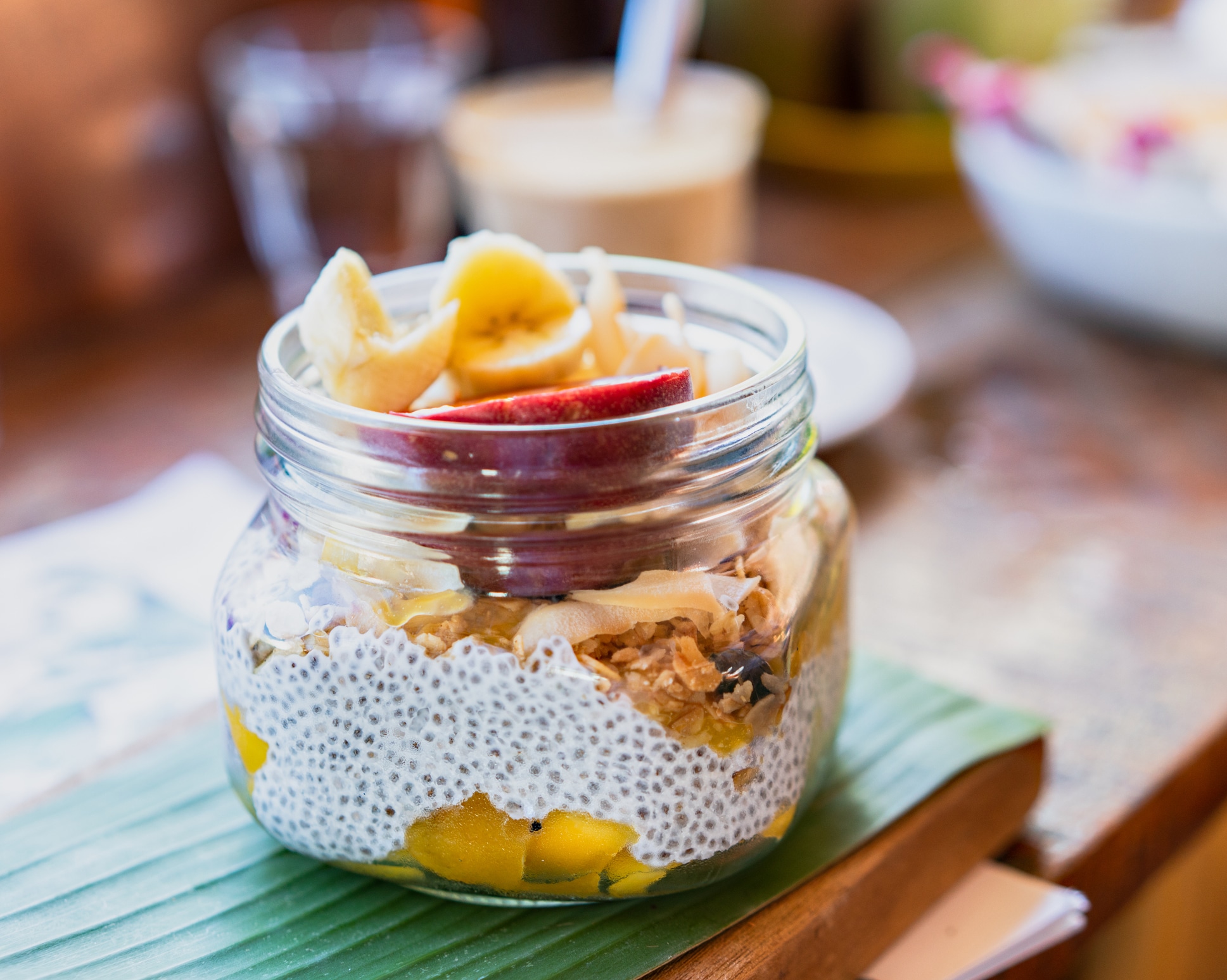 Chia pudding with fruits and granola