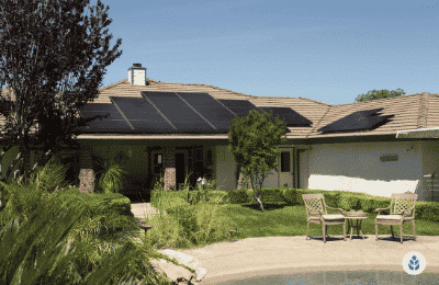 modern house with black solar panels
