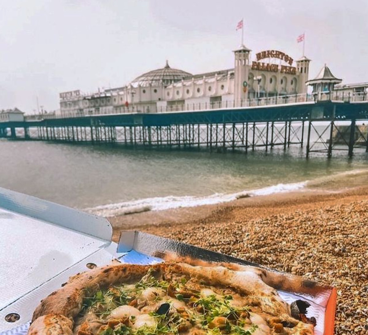 A vegan pizza from the restaurant Purezza in Brighton, UK.