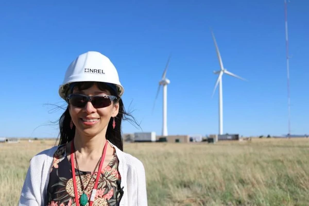 Scientist Lucy Pao with the SUMR-D wind turbines