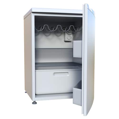 3D rendering of a white mini refrigerator isolated on white background