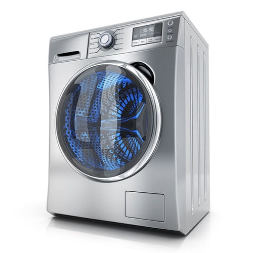 Modern clothes washer on white background.