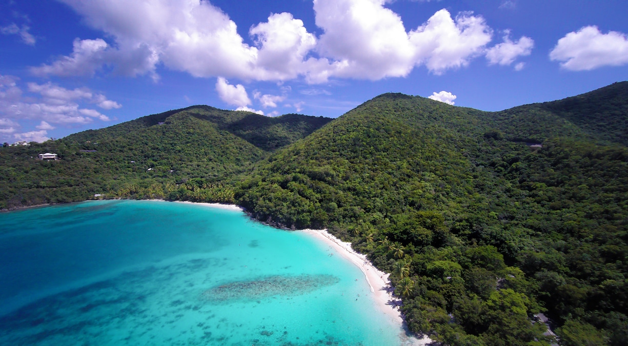 An aerial view of beaches in the U.S. Virgin Islands