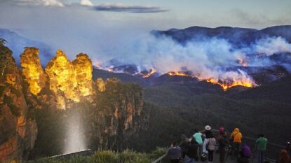 Tourists watch wildfires in Blue Mountains National Park, Australia
