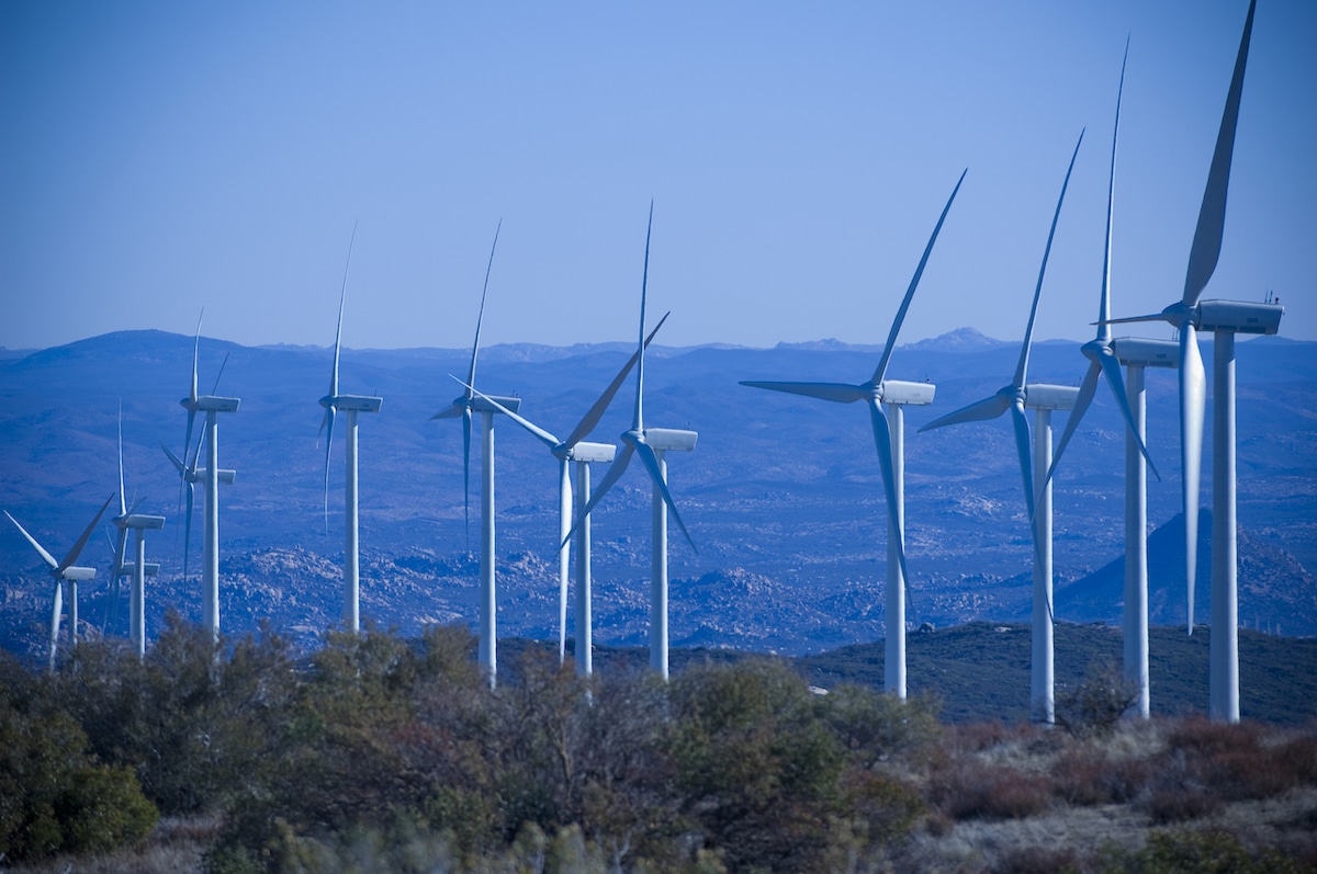 Turbines at a wind farm in San Diego, California