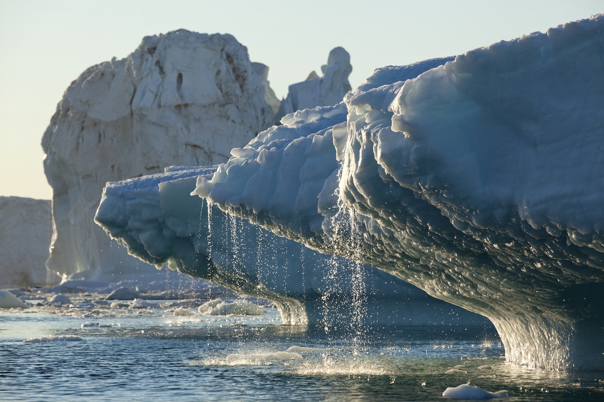 Icebergs from Jakobshavn Glacier melting in Disko Bay, Ilulissat, Greenland