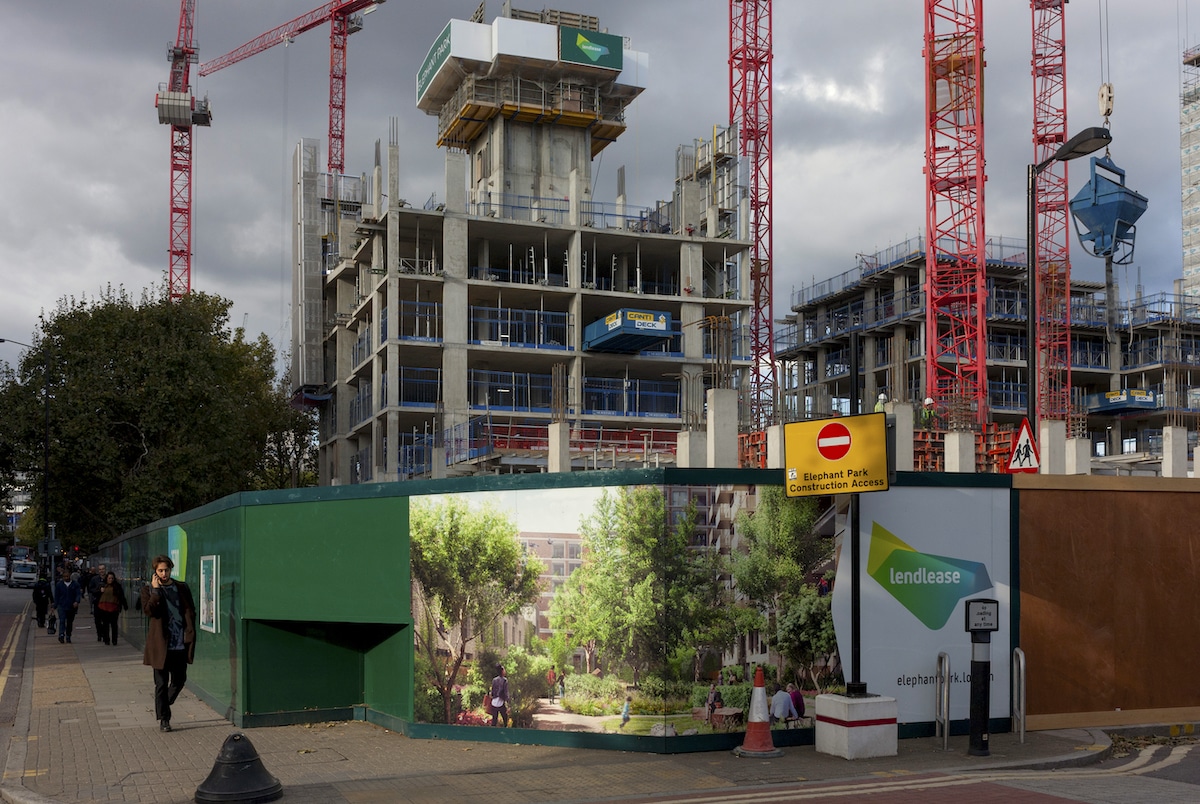 South Londoners walk beside massive urban regeneration developments at Elephant & Castle
