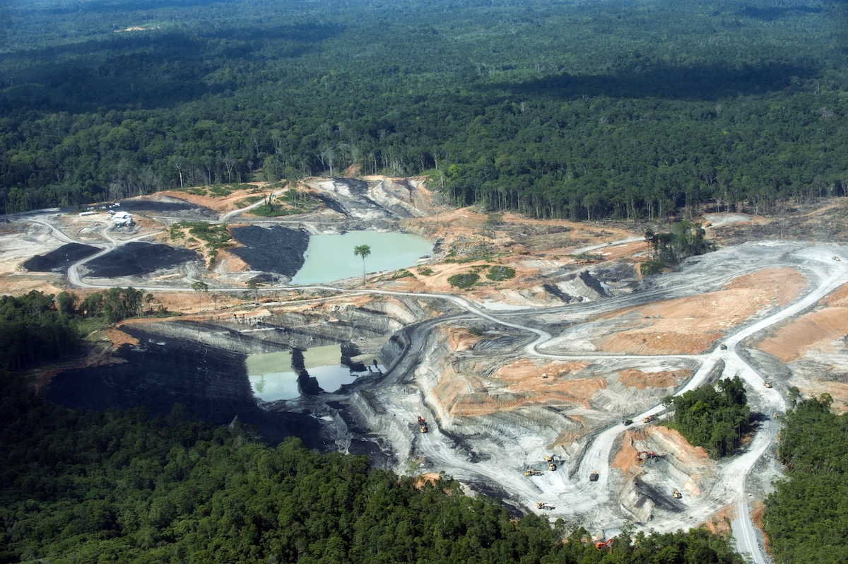 Deforestation from coal mining in a tropical forest on Indonesia's Borneo Island