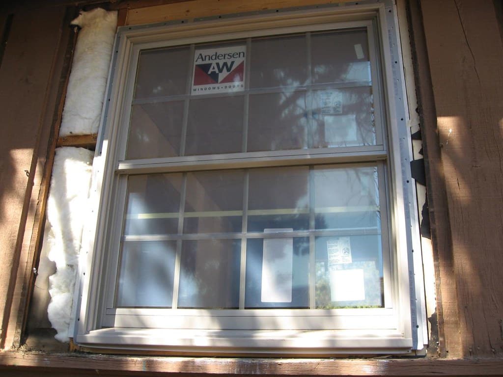 A double-hung window shortly after replacement