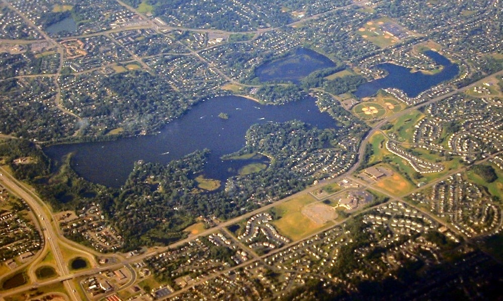 Aerial view of Crystal Lake in Burnsville, MN