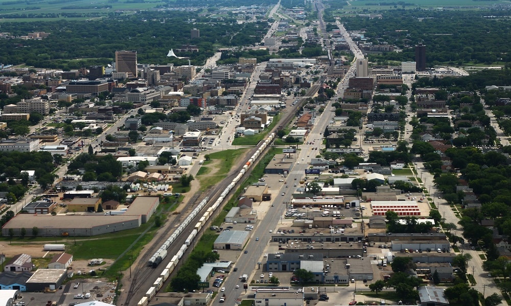 Aerial view of Fargo in ND