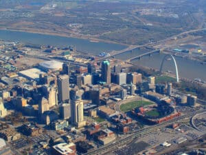 Stunning aerial view of St Louis, MO