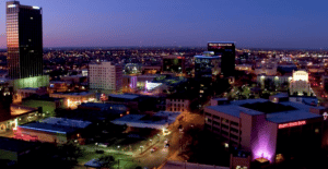 Aerial view of Amarillo at night